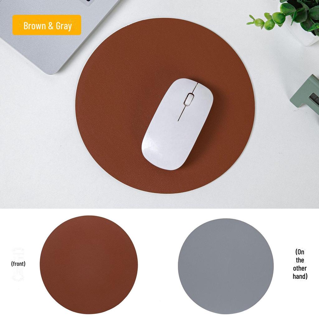 Round Leather Mouse Pad - Solid Color, Small Computer Desk Mat for Fresh Girls