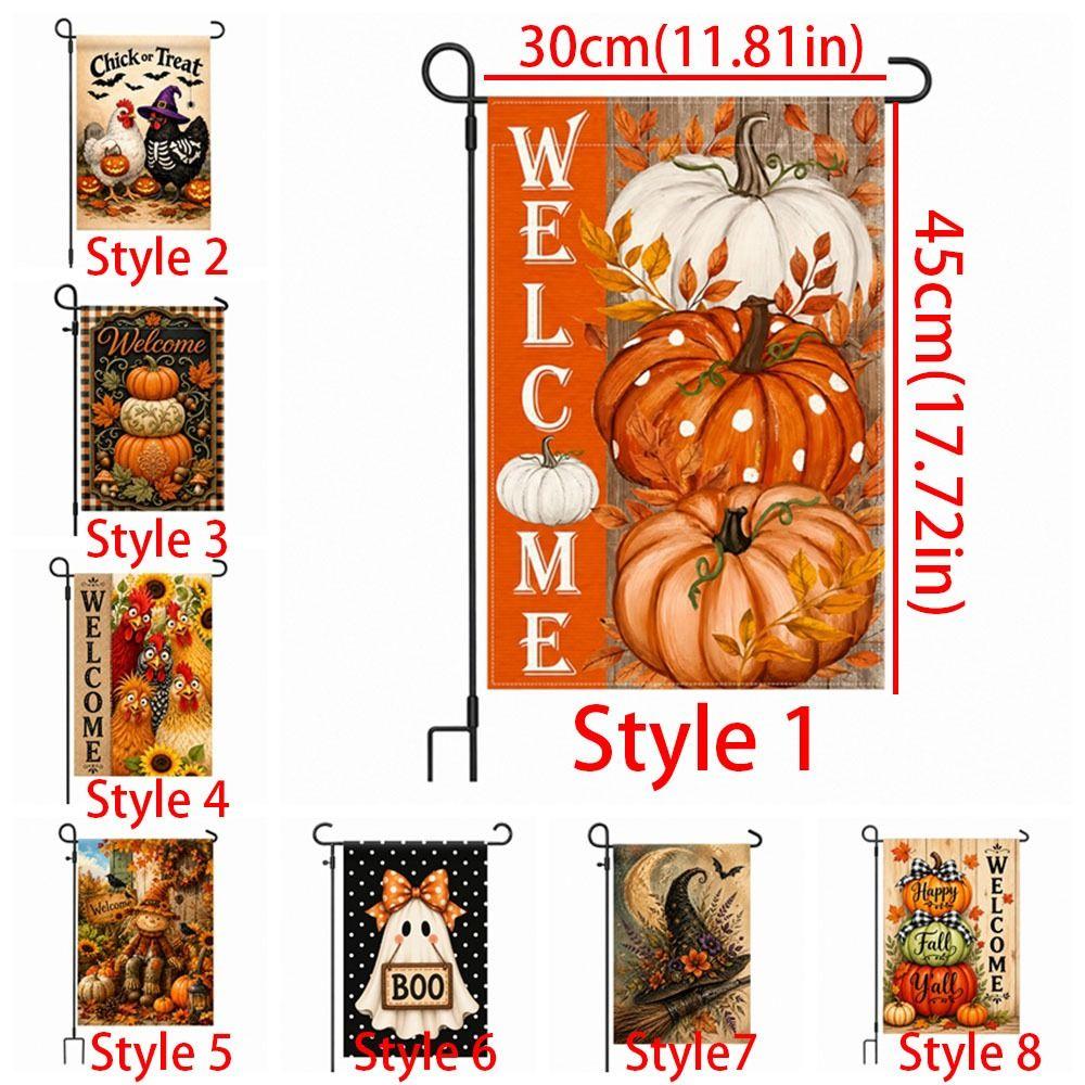Linen Halloween Fall Pumpkin Garden Flag Rustic Style Ghost Welcome Flag Porch