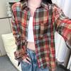 2025 Spring and Autumn New Shirt for Women Korean Version Retro Hong Kong Style POLO Collar Student Plaid Loose Jacket Shirt for Women