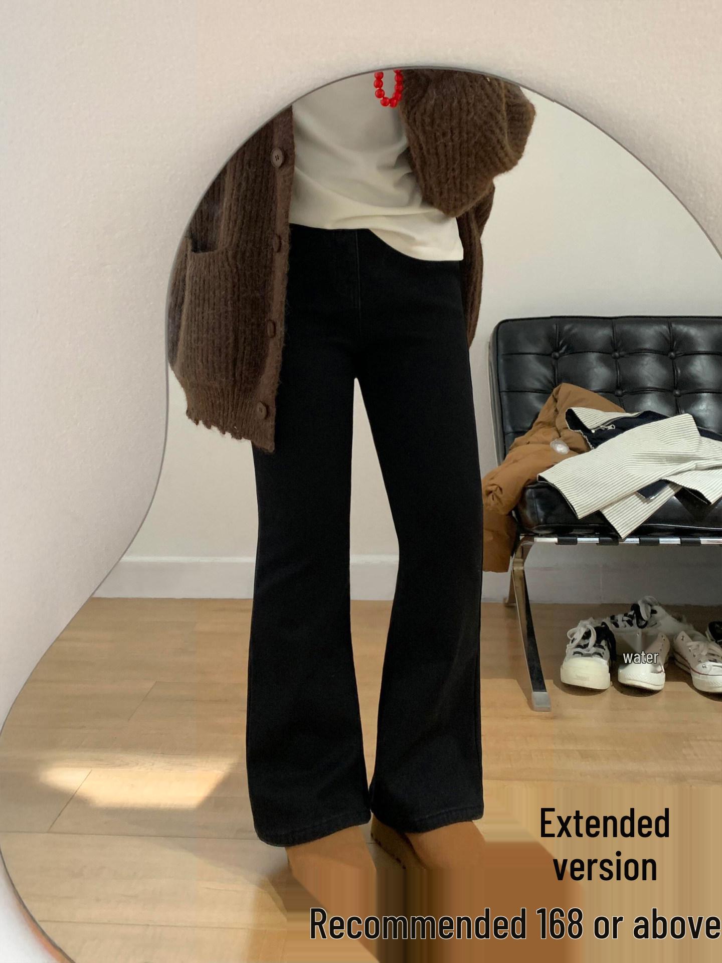 

Black High-Waisted Micro-Flare Velvet Jeans for Curvy Women, Autumn/Winter, Loose-Slimming, Perfect for Pear-Shaped Figures 3XL (160-180 lbs)