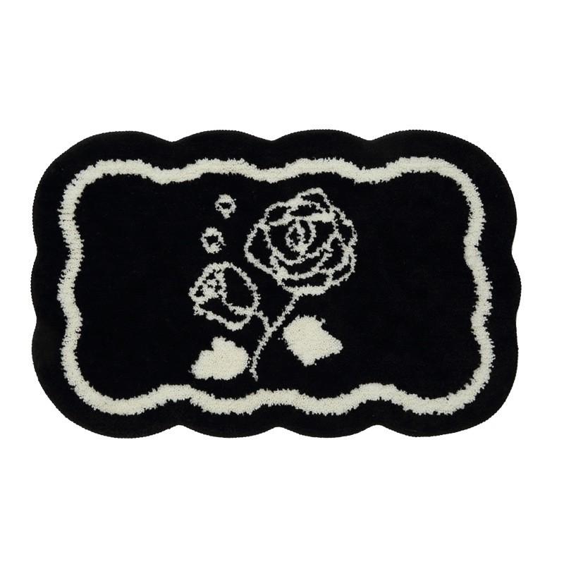 Ins Style Black White Bathroom Absorbent Rug Thick Fluffy Non Slip Bath Mat