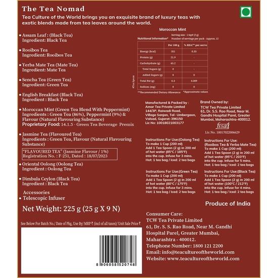 Tea Culture of the World The Nomad – Luxury Tea Gift Set | 9 Premium Teas Blends & 1 Long Handle Infuser | Elegant Festive Packaging
