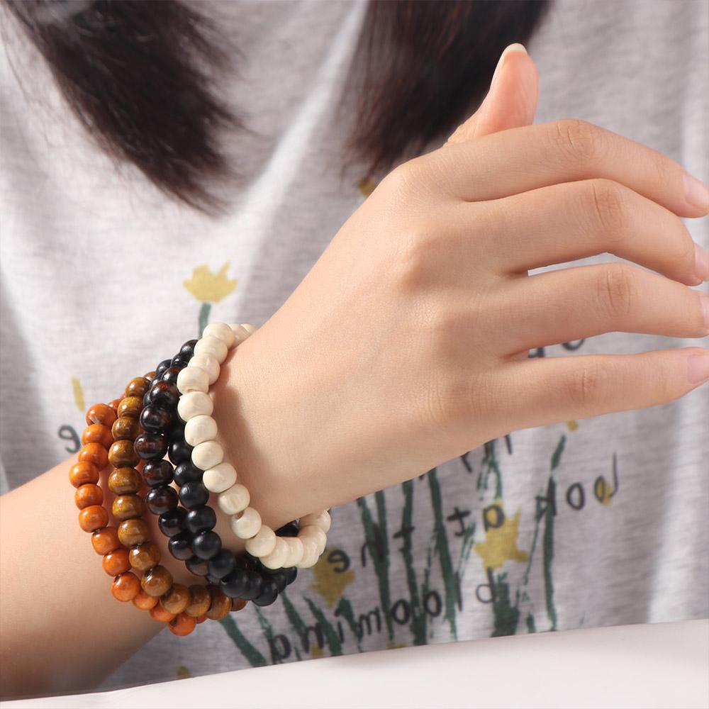 5pcs/set Punk Wood Beaded Bracelet New Design Men's Bangle Classic Natural Wood Bracelet Jewelry