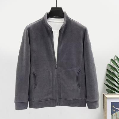 Yousheng Men Coat Stand-Up Collar Long Sleeve Zipper Closure Polar Fleece Jacket with Pockets Winter Thickened Warm Outerwear