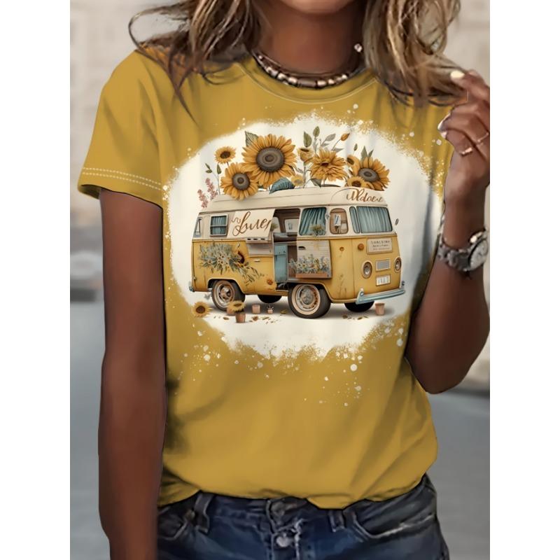Spring and Summer Women s Printed T-shirt, Casual T-shirt S