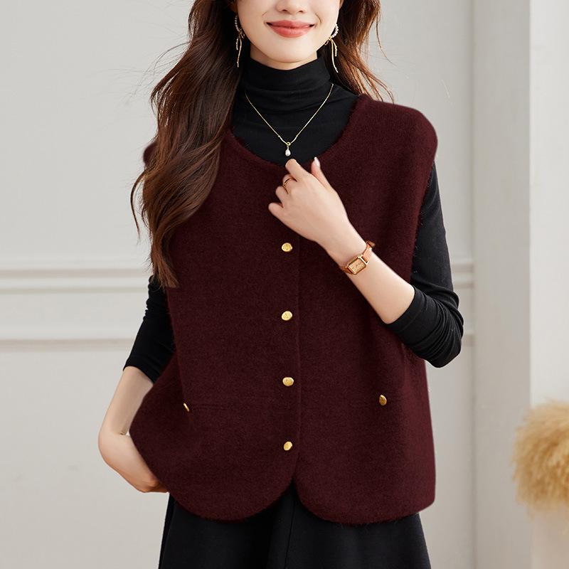 Round Neck Cardigan Vest for Women In Spring New Korean Style Versatile Fashion High-end Knitted Vest