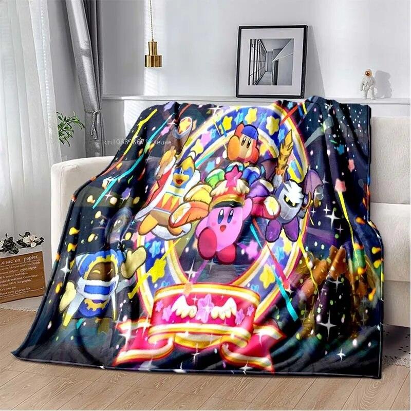 Kawaii Kirbys Pătură de flanel Cadou pentru copii, fete, roz, artă de desene animate, ușoare, calde, cadou de zi de naștere