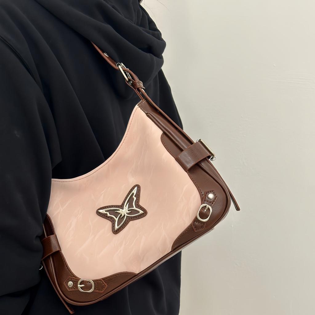 Retro Butterfly Contrasting Locomotive Armpit Bag New Original High-end Shoulder Messenger Bag Baguette Bag