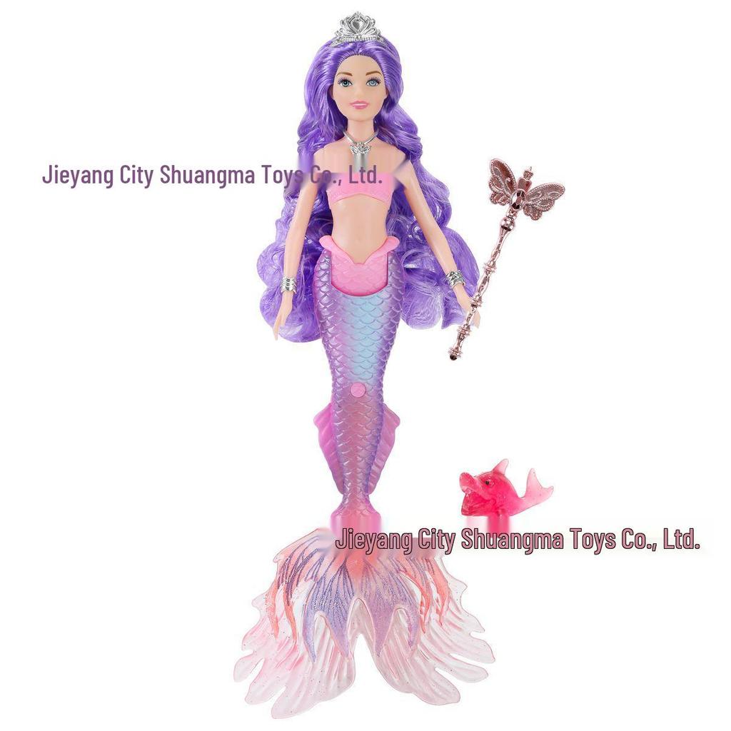 30cm Mermaid Doll with Light & Music - Solid Color Fish Tail & Gift Bag
