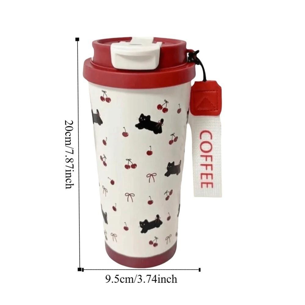Durable 500ml Coffee Cup Cartoon Cat Pattern Stainless Steel Straw Cup Leak-Proof with Straw Thermal Cup Office