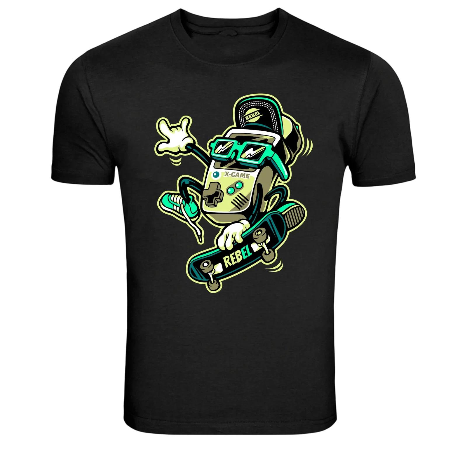 Retro Handheld Gamer Skateboard Rebel Graphic T-Shirt XXXL