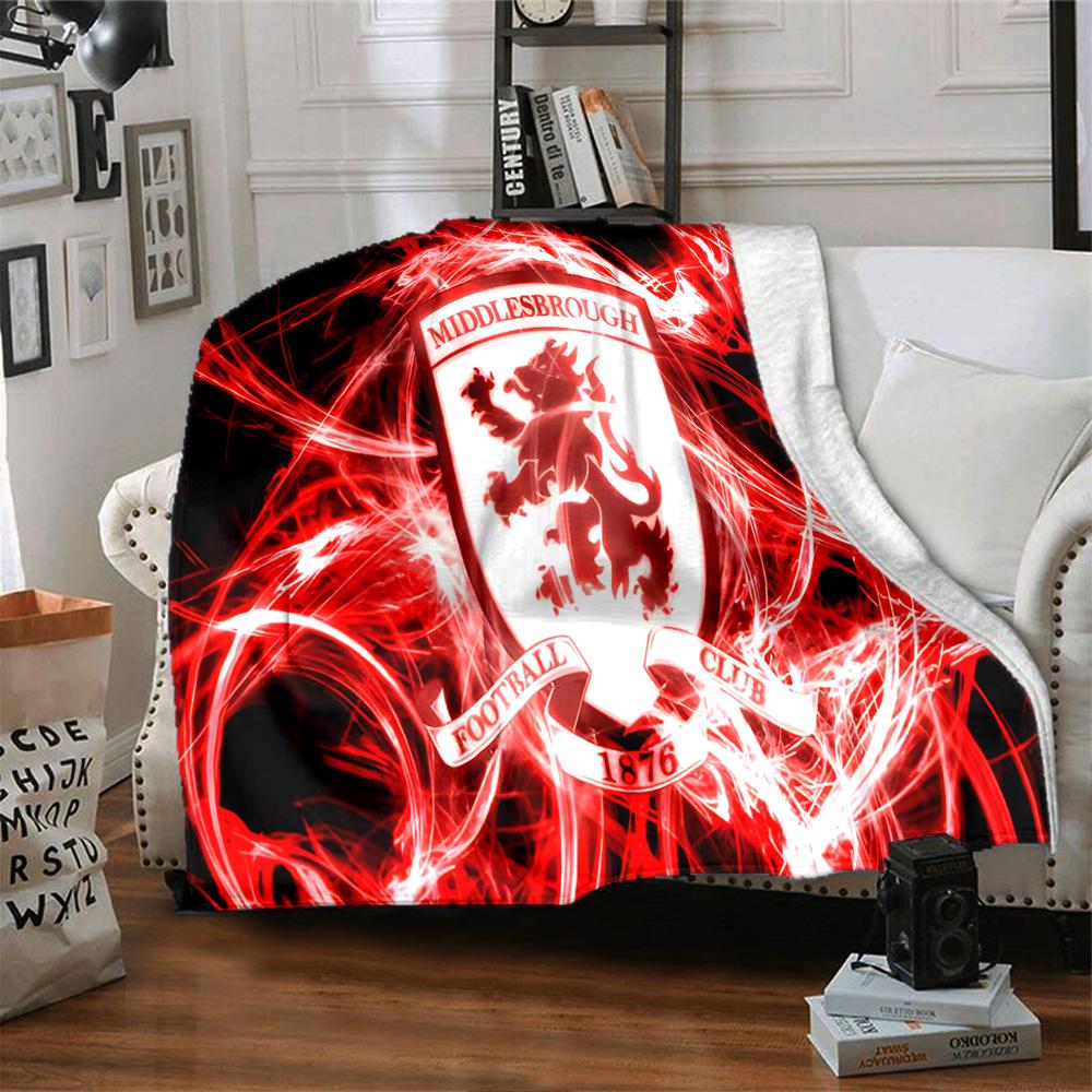 Football Club Middlesbrough Flannel Blanket, Soft Polyester, Modern Design, All-Season for Camping, Travel, Gifts for Holidays or Birthdays