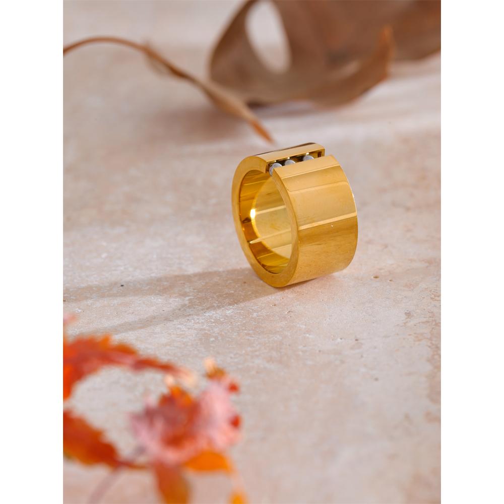 Eetit Distinctive Stainless Steel Wide Polished Charm Ring 2025 Steel Movable 18K Golden PVD Plated Finger Jewelry