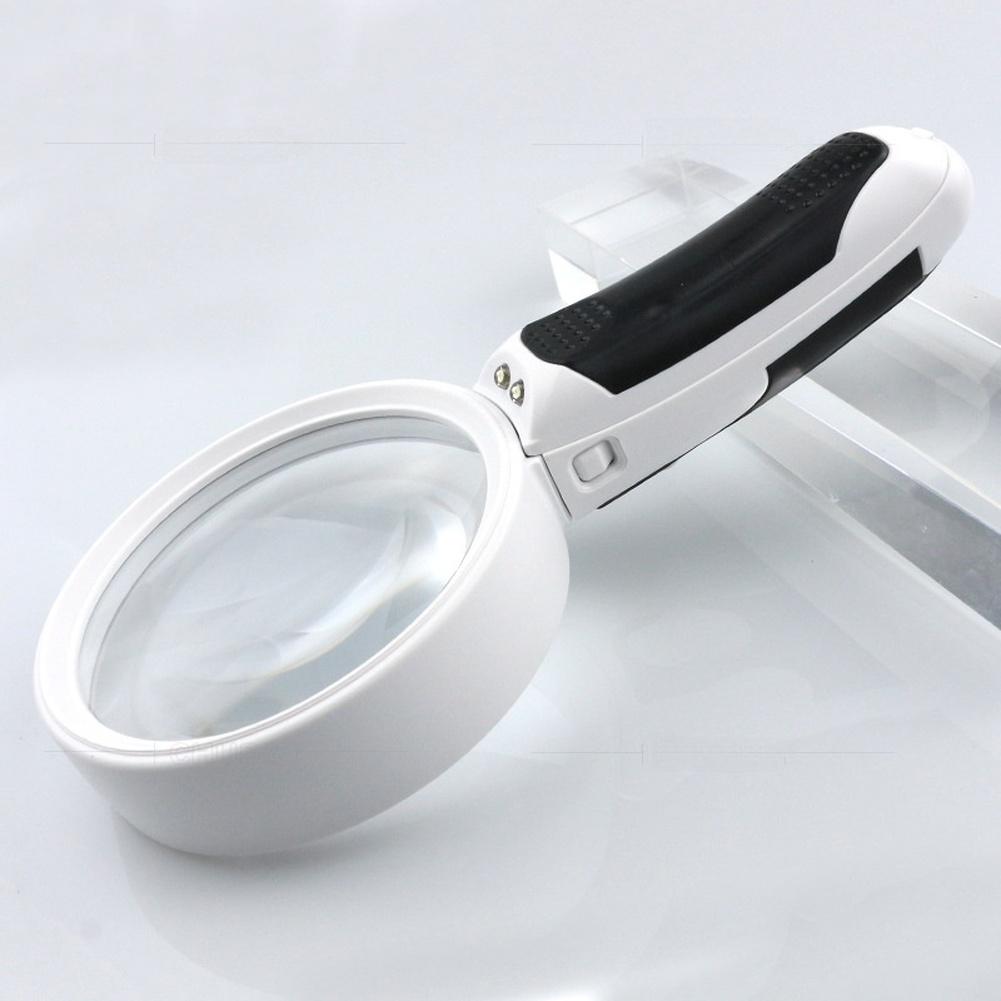 20X LED Magnifying Glass with Dual Illumination 90mm Lens Comfortable Rubber Handle for Microscopy and Repair Tasks