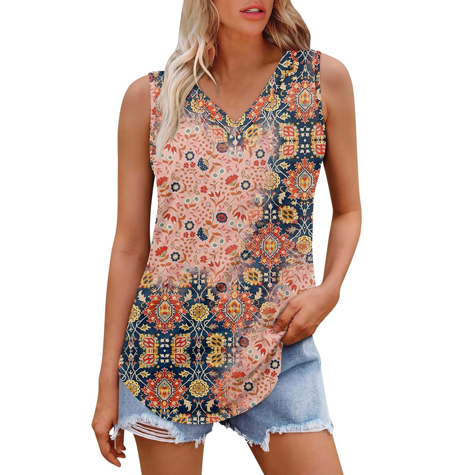 

Women s Girl V Neck Tank Top Printing Casual Top Tank Tops For Women Loose Fit Sleeveless Tops Flowy XL рожевий