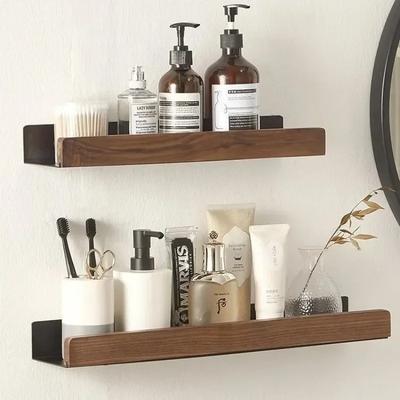 Holz Matt Schwarz Badezimmerregal Organizer Duschablage Massiv Eckregale Wandmontage Toilettenpapierhalter Küchenregal