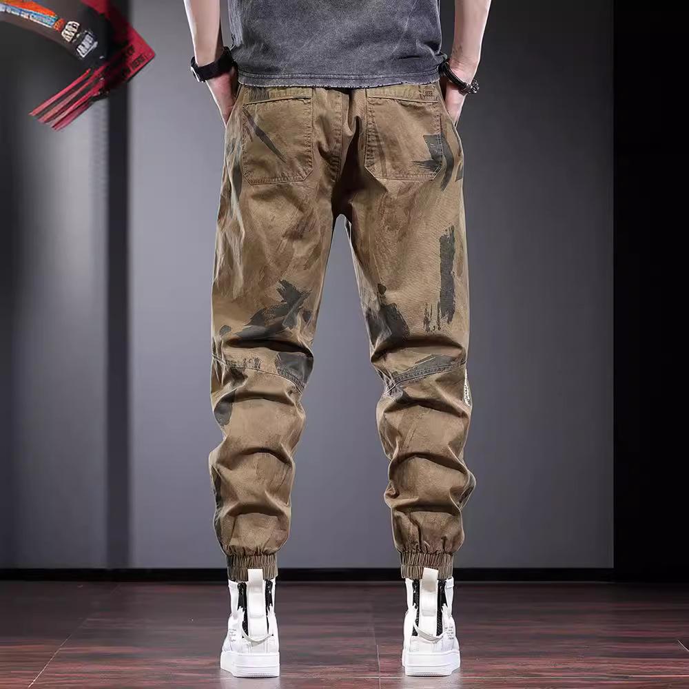 Summer French overalls men's trendy brand loose tied feet elastic pants outdoor British ruffian training tactical camouflage pants