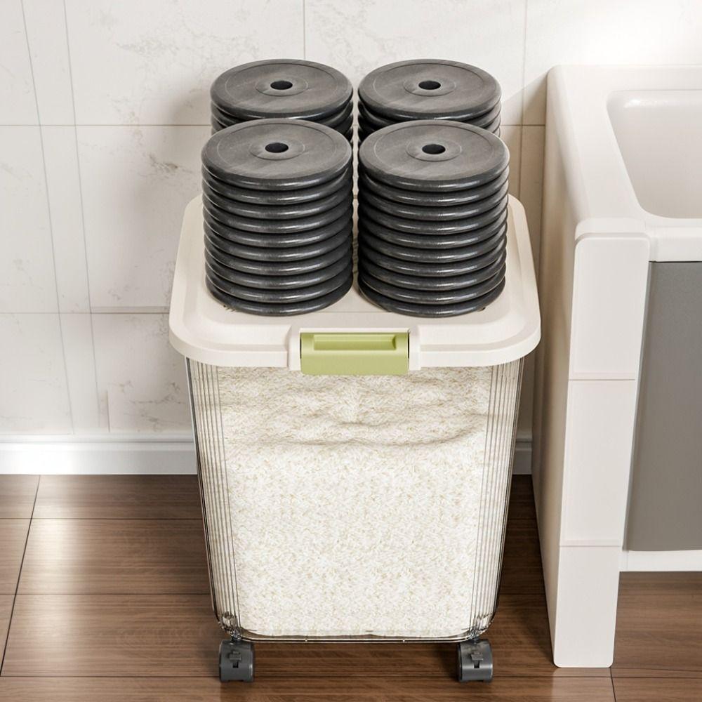 Insect Proof Pet Food Container with Wheel Rice Dispenser Durable Pet Food Storage Jar Flour
