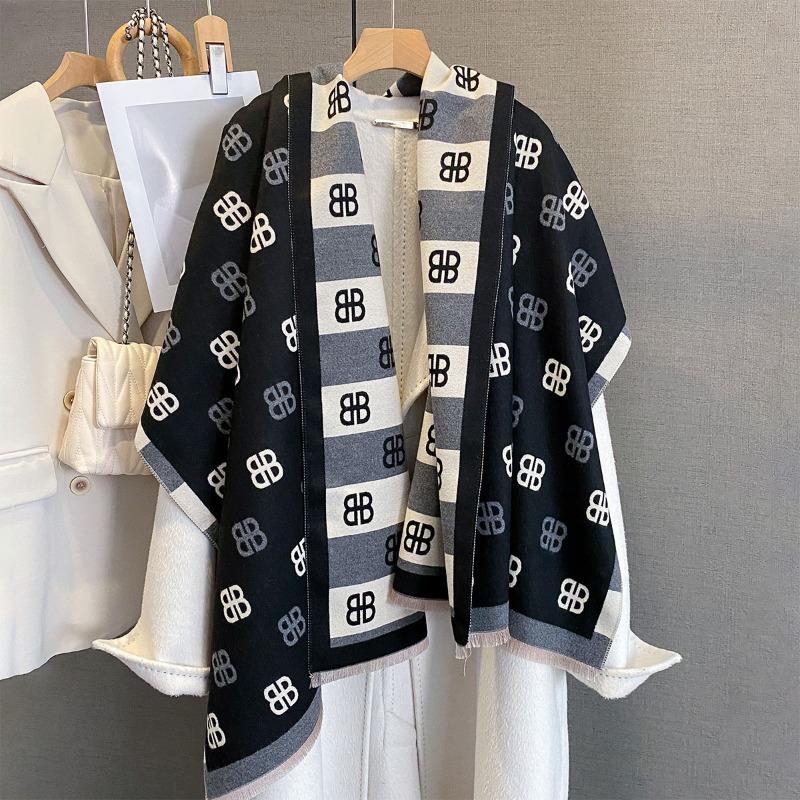 Autumn new high-end double B letter jacquard scarf femininity versatile warm scarf with decorative shawl