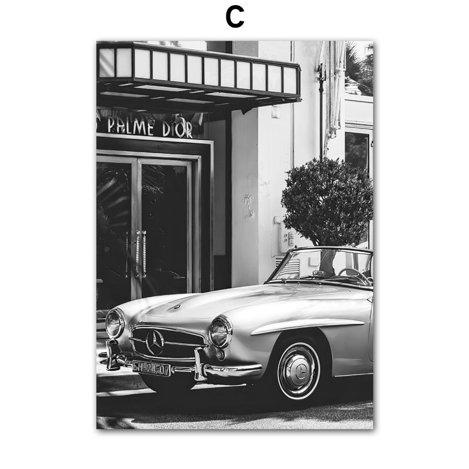 Obraz na plátně Paříž ručník Arch of Triumph Historické auto Černá Bílá Plakáty a obrazy Obraz na zeď Dekor do obývacího pokoje