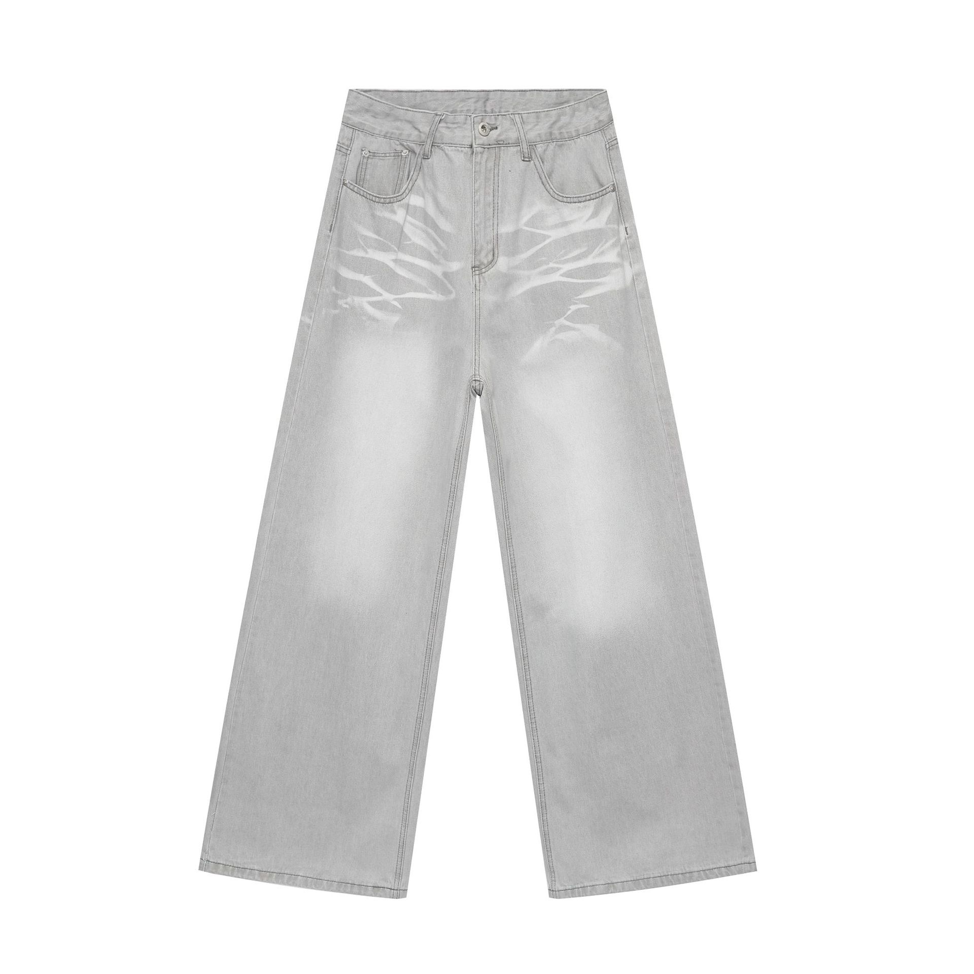 

Loose Straight Jeans Men s Personalized Cat Whiskers Design Senior Sense of Pants Straight Loose Jeans for Men Fashionable and Comfortable Pants XL светло-серый