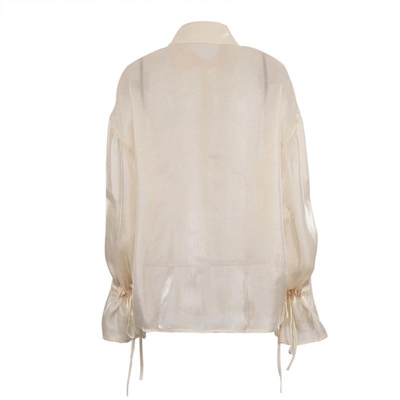 Fashion Loose Beige Shirt Women's Casual Sun Protection Solid Button Outwear Shirt Long Sleeve Top Thin See Through Shirt