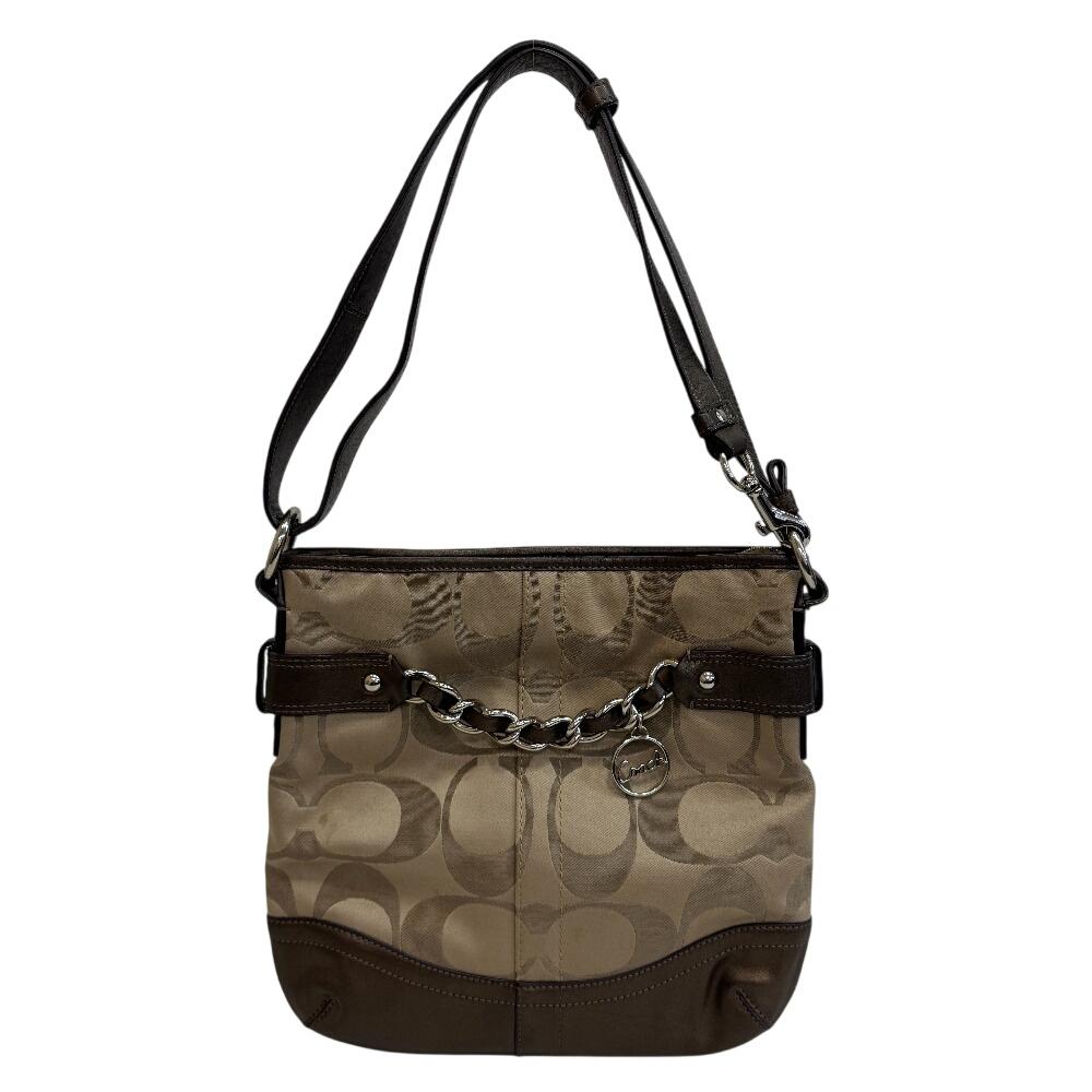COACH F19730 Crossbody Chain Logo Charm Signature canvas Shoulder Bag Brown canvas Used