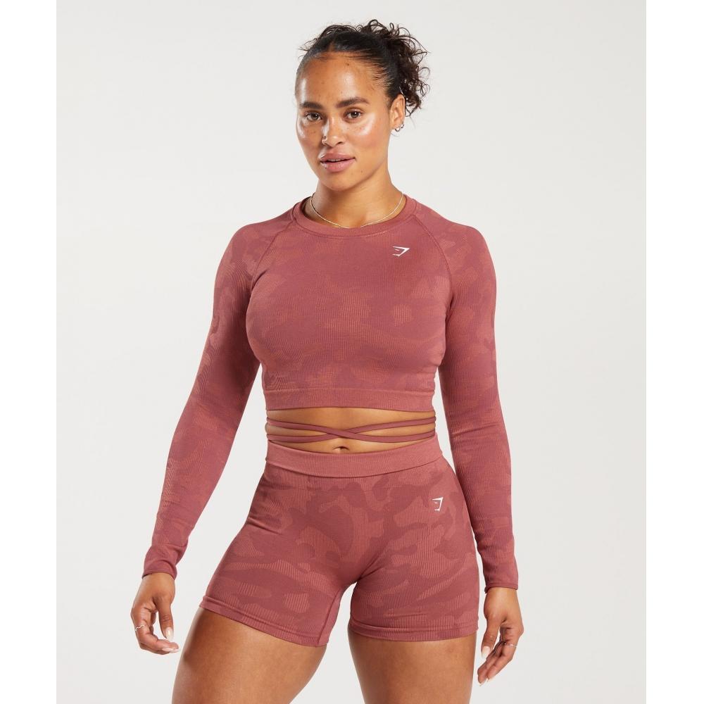 

GYMSHARK Adapt Camo Бесшовный ребристый укороченный топ с длинными рукавами Мягкий ягодный запеченный розовый B5A8S KBTV