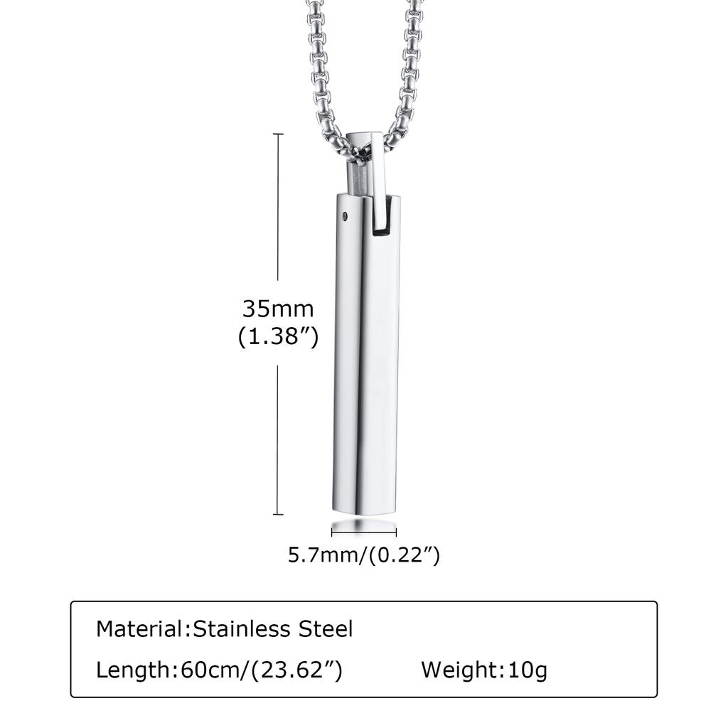 Waterproof 3D Vertical Bar Necklaces for Men,Minimalist Stainless Steel Geometric Pendant with Box Chain,Male Collar Jewelry