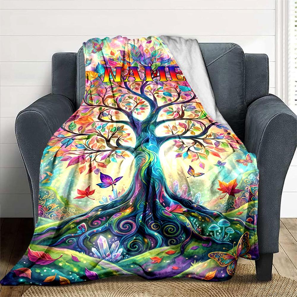 Colorful Tree Of Life Home Customize Your Name Blankets Soft Cozy Lightweight Allseason Multiuse Throw Perfect For Couch Office Bed Living Room Picnic