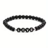 Natural Stone 6mm Beads Bracelet for Mom Mama Women Initial Letters Family Bless Bangles Mother's Day Gifts Jewelry Matte black