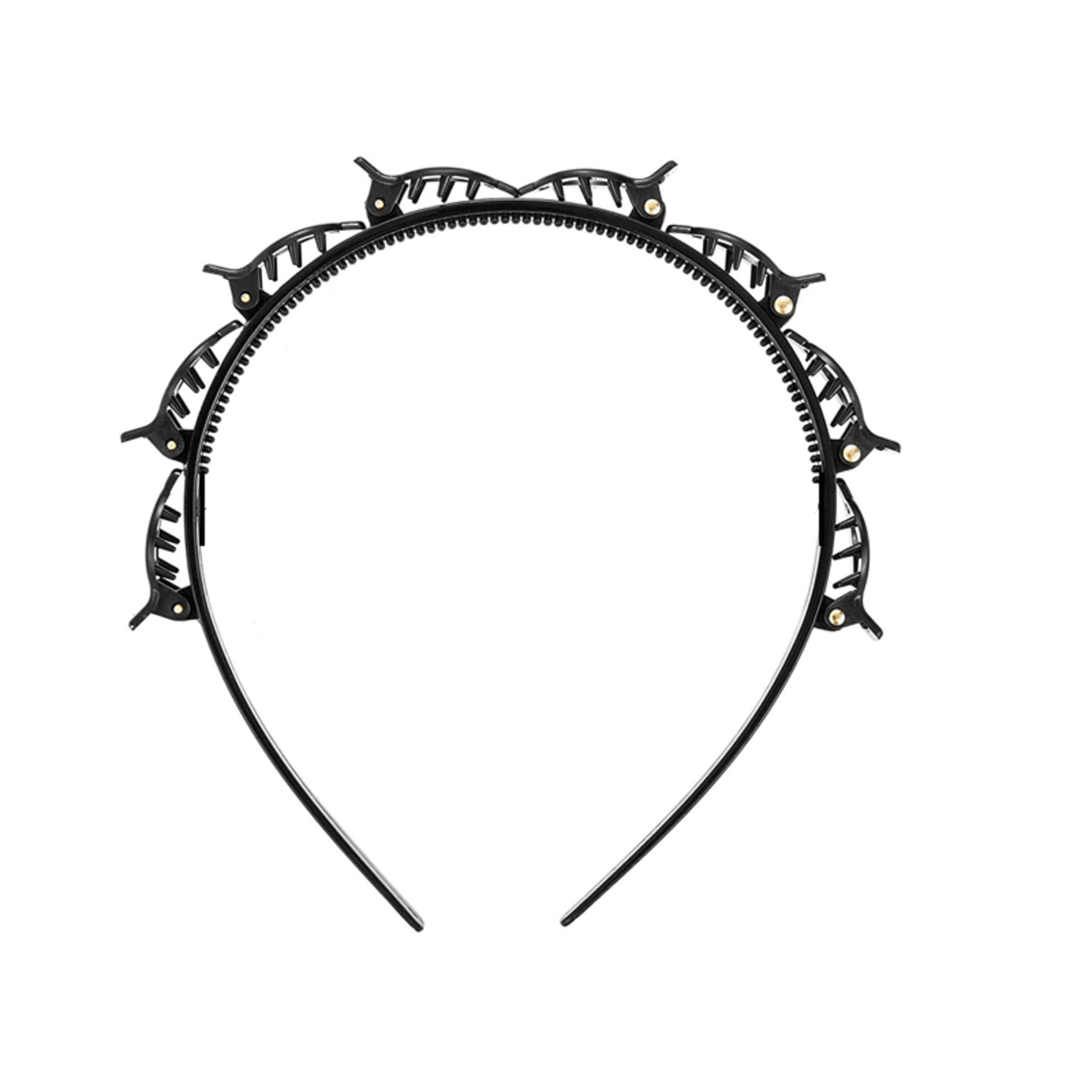 

Модные женские нескользящие повязки для волос с клипсами, двухслойные повязки на голову, ободок для прически, обруч для волос, аксессуары для волос, головной убор чёрный