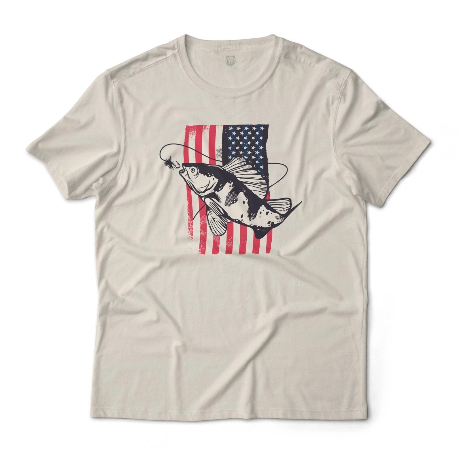 American Flag Fishing Graphic T-T-Shirt Lightweight Cotton Tee S