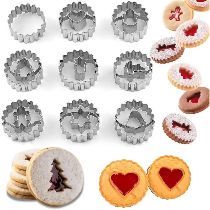 Juego de 9 Cortadores de Galletas de Navidad, Herramientas de Horneado de Acero Inoxidable para Galletas, Árbol de Navidad, Muñeco de Nieve, Hombre de Jengibre, Molde de Repostería de Cocina
