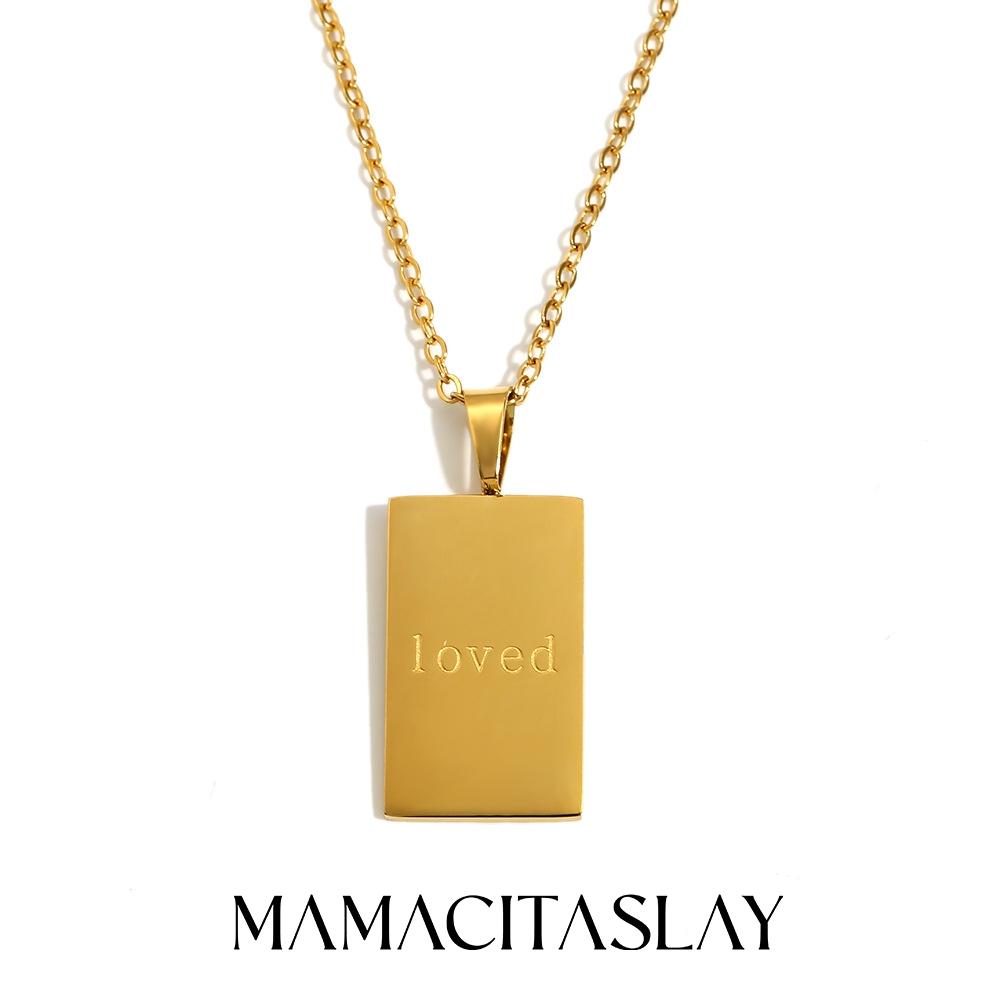 MamacitaSlay New Vintage Couple Jewelry Motto Engraved Square Pendant Necklace 18k Gold Plated Necklaces for Women Men Jewelry