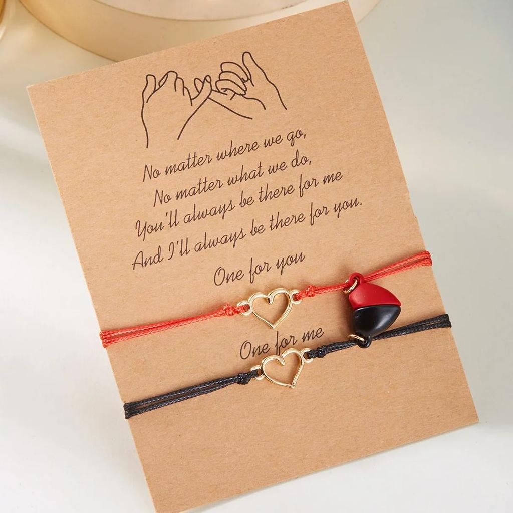 Magnetic Heart Matching Couple Bracelets Adjustable Red Rope Chain Friendship Jewelry for Men and Women