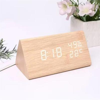 M-Modern-LED Student Clock Simple Wooden Clock Temperature Display Sound Control Clock Desktop Home Decorative Ornaments