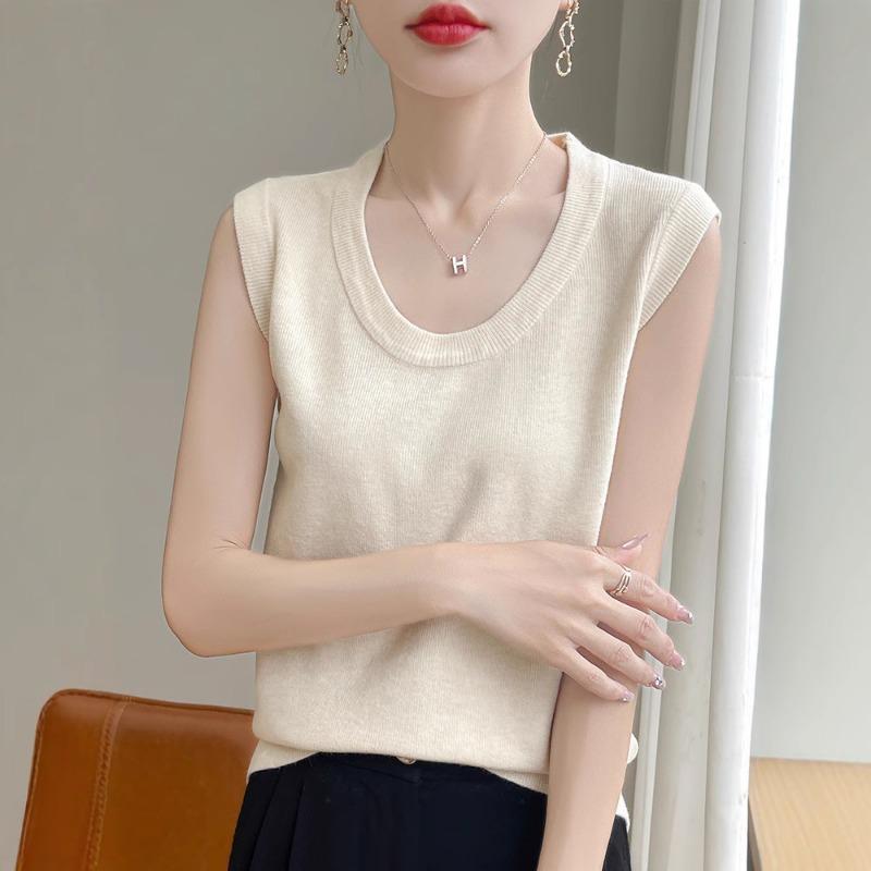 Summer New Knitted Sweater Base Layer Top Slim Casual Simple and Loose Halter Top