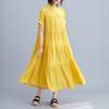 Johnature Solid Color Stand Collar Short Sleeve Button Loose Casual Long Thin Women Dresses Summer Causal Korean Dress