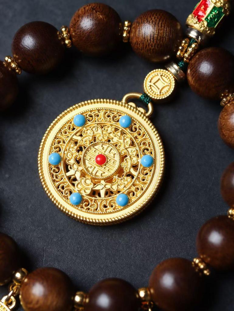 Five Gods Agarwood Car Pendant: High-End Fuso Red Soil Abacus Lock Accessory