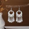 Ethnic Miao Silver Tassel Earrings - Retro Long Dangle Scenic Studs for Women