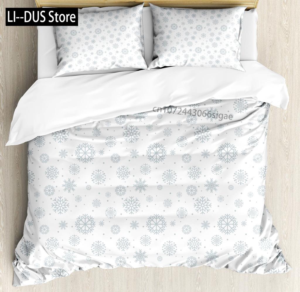 Comforter Snowflake Snow Pattern Winter Decorative 3 Piece Bedding Set With 2 Pillow Shams King Twin Size Bed Collection