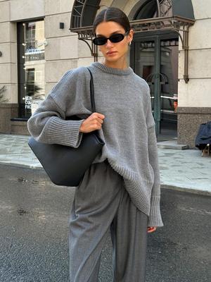 Χειμερινό Γυναικείο Oversize Πουλόβερ Μπορντό Λαιμόκοψη O Vintage Πουλόβερ Γυναικείο Πλεκτό Ζακάρ Βασικό Γκρι Γυναικείο Ζεστό Πλεκτό Πουλόβερ για Γυναίκες