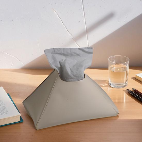 Faux Leather Tissue Holder Decorative Tissue Box Cover Pyramid Tissue Box Case Tabletop Tissue Dispenser