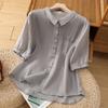 Algodón Lino Casual irt Mujer Verano Ajuste Holgado Versátil Color Agel Cinco Sve Cuello Flip Top