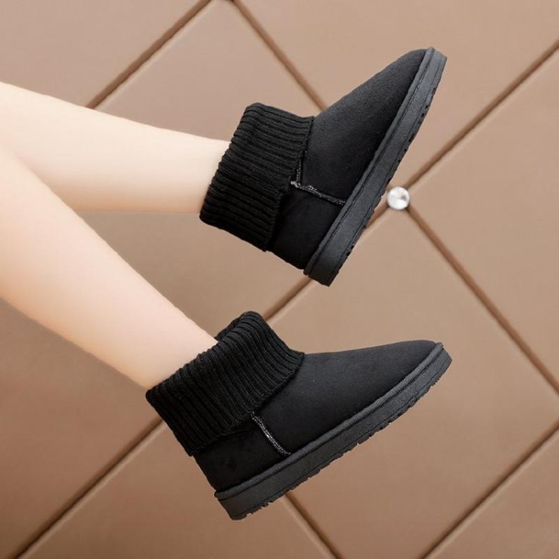 Ladies Snow Boots Pink Elastic Female Shoes Suede Booties Round Toe Ankle Chic and Elegant Trend 2025 Boot Winter Footwear Gyaru