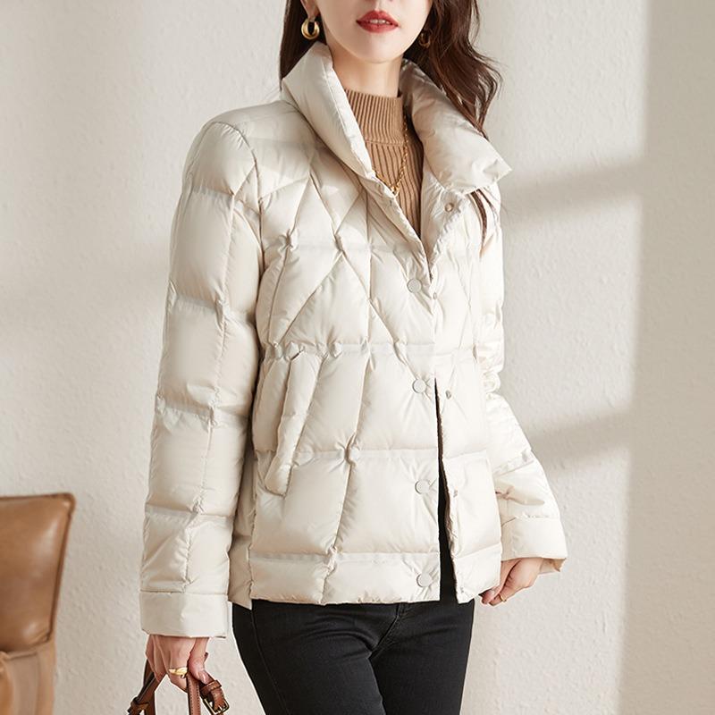 Autumn Winter Lightweight Puffer Jacket Women Long Sleeve Single Breasted Down Coat Short Parkas