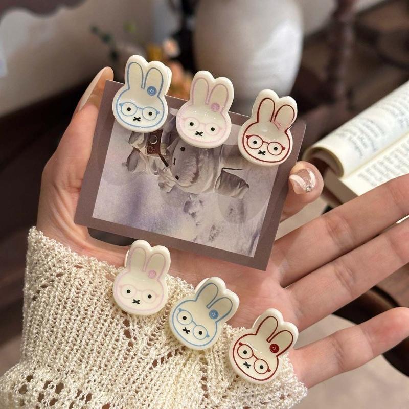 Vintage Kawaii Miffy 3D Acrylic Clips Cute Cartoon Bunny Mini Hair Clips Set Sweet Aesthetic Hair Accessories for Women  Girls
