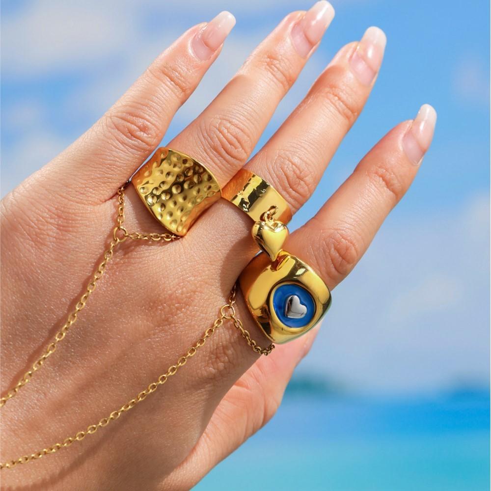 Pitted Texture Chunky Rings In 18k Gold Plated Stainledd Steel Waterproof No Tarnish High Quality Adjustable Wide Ring For Women