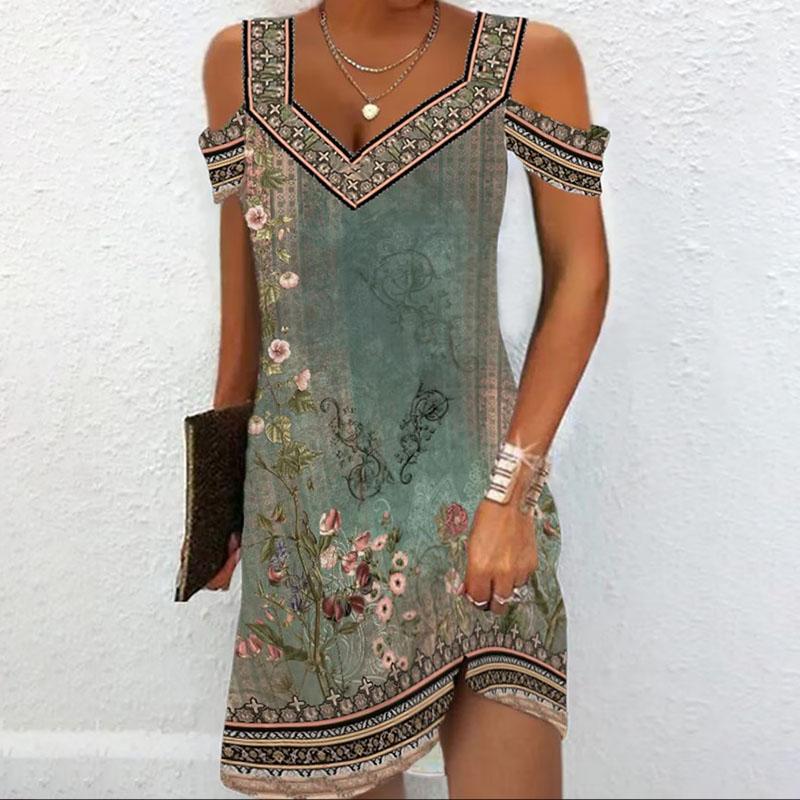 

Весна/лето сексуальное женское платье с v-образным вырезом и открытыми плечами, облегающее платье с принтом, модная повседневная женская одежда S